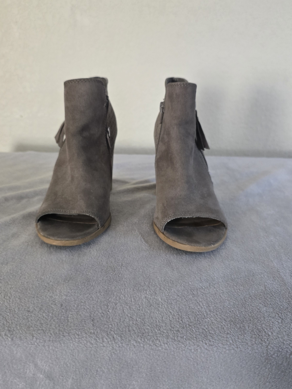 Universal Thread Gray Suede Open-Toe Ankle Booties